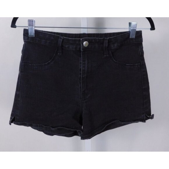 H&M Black High Waist Stretch Denim Shorts US 6 High-Rise Comfort Fit - Picture 1 of 12